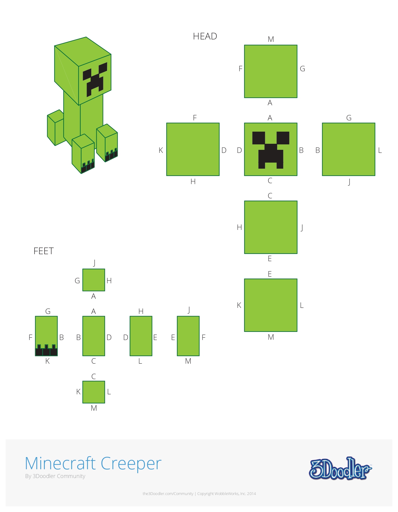 Minecraft Creeper 3D Pen Stencil - 3Doodler
